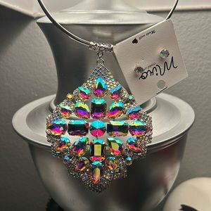 Iridescent Large Choker Necklace & Earring Set